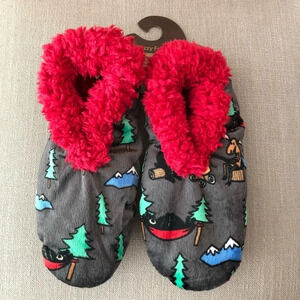 NWT Lazy One Large XL 7-9 Fuzzy‎ Feet Happy Camper Slippers Camping Bear Moose
